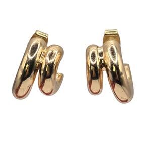 Earrings Spiral Three Dimensional Tube Double Hoop Gold Tone Small Studs SKU3113